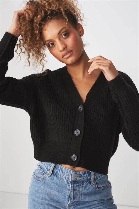 Black/white Cropped cotton cardigan 